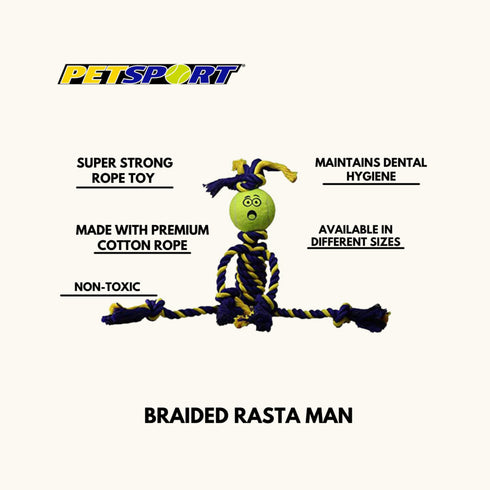 Petsports Braided Rope Rasta Man with Tennis Ball Dog Toy